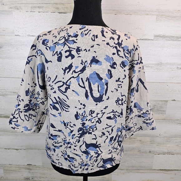 Luca Vanucci Linen Top Medium Beige Abstract Italian Minimalist Neutral V-Neck - Picture 4 of 12